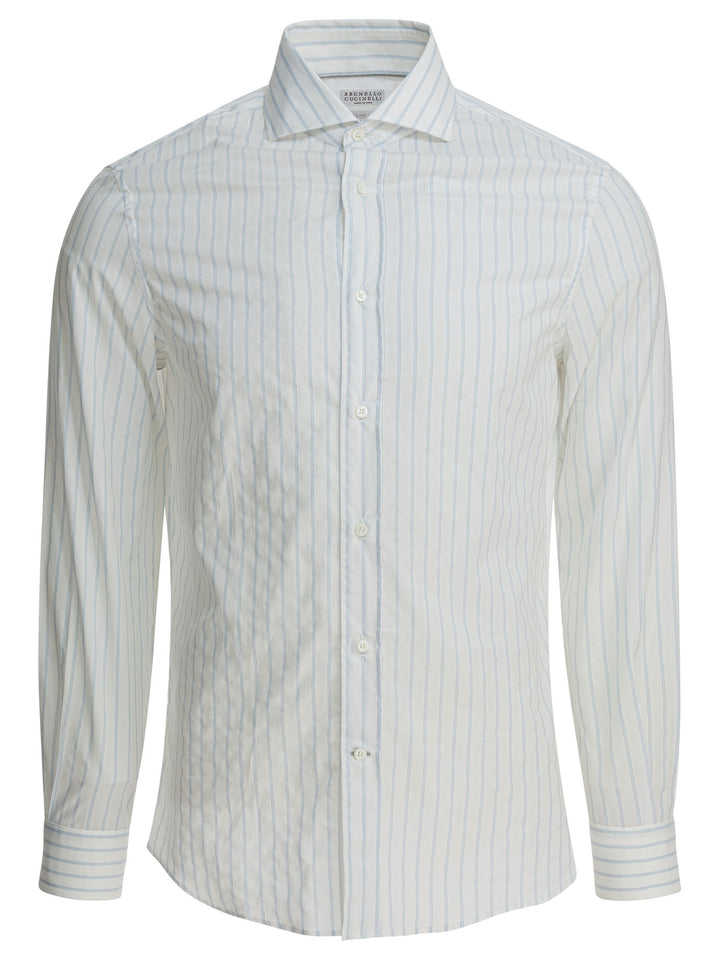 Brunello Cucinelli Cotton Striped Shirt Shirts - White | 656586c1a2b045ff2597545b6ef0f234188f4290