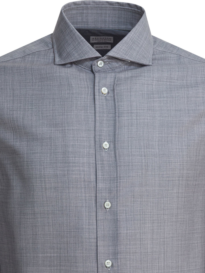 Brunello Cucinelli Virgin Wool Shirt Shirts - Grey | 937abc912ad63c7a0bd8baafe2c86ae78291757f