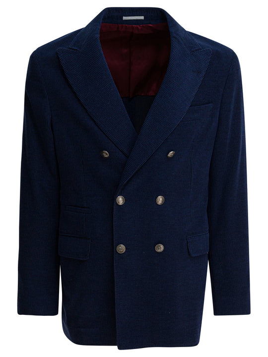 Wool, Silk And Cashmere Double-Breasted Blazer Jackets And Coats Blue