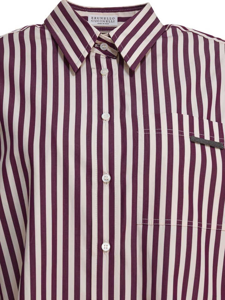 Brunello Cucinelli Cotton Poplin Shirt With Shiny Tab Shirts - Beige | d8712d7b55ddd3dd337258e97225a8c156f3efd7