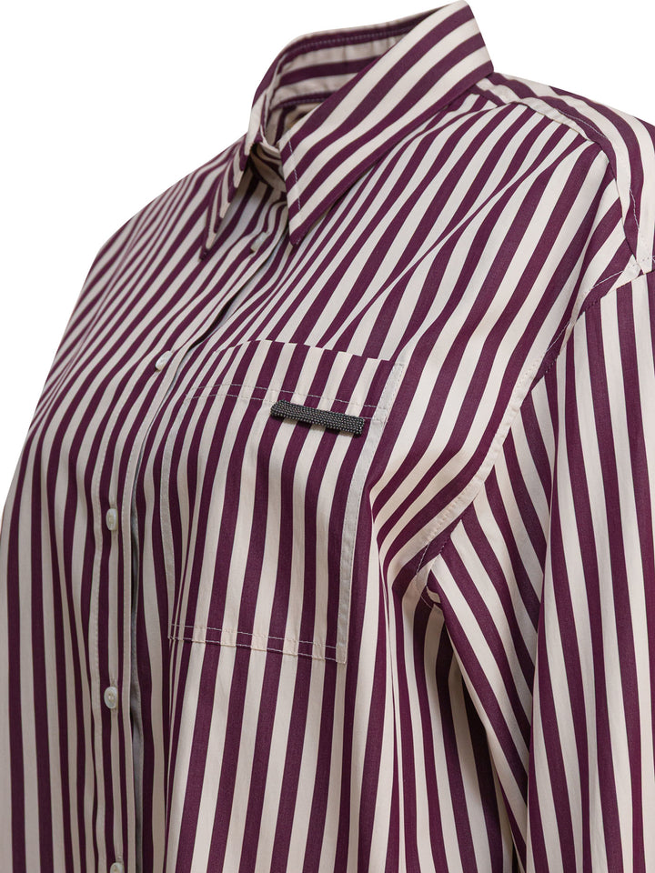 Brunello Cucinelli Cotton Poplin Shirt With Shiny Tab Shirts - Beige | 3ba9a37c036faa66c3a3b236d13e5bdf77e242fc