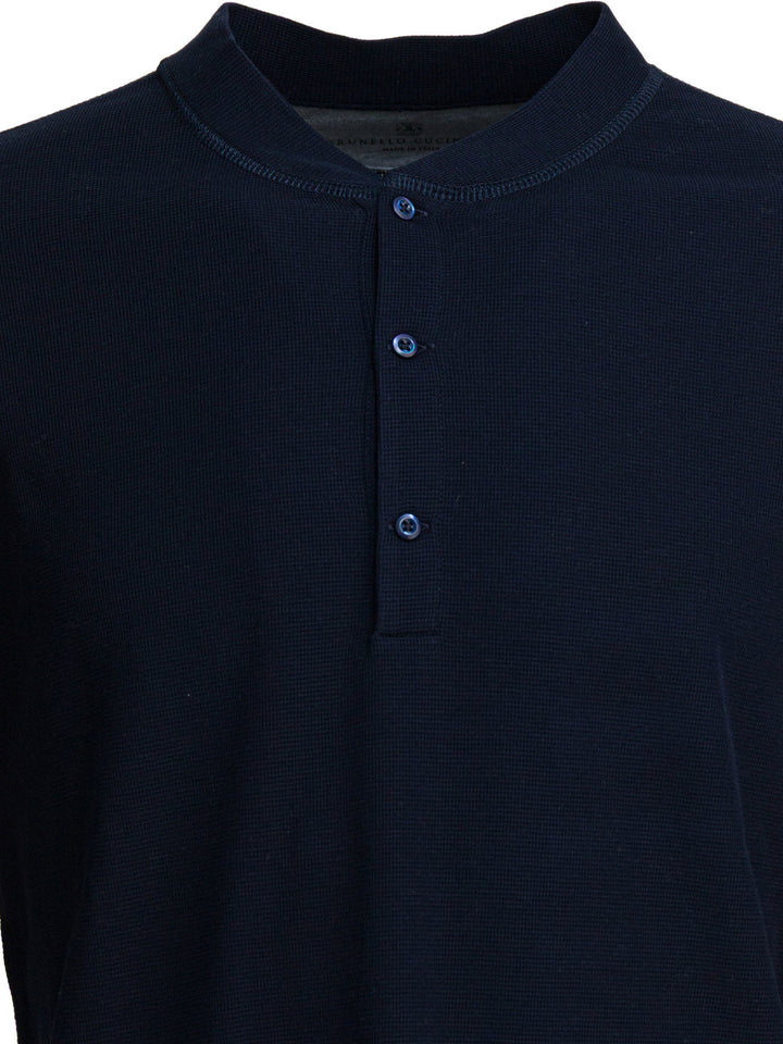 Brunello Cucinelli Cotton And Silk Henley T-Shirt T-shirts - Blue | 46a7ced7e1890b7373b12027b224af9deb11120c