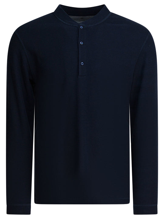 Cotton And Silk Henley T-Shirt T-Shirts Blue