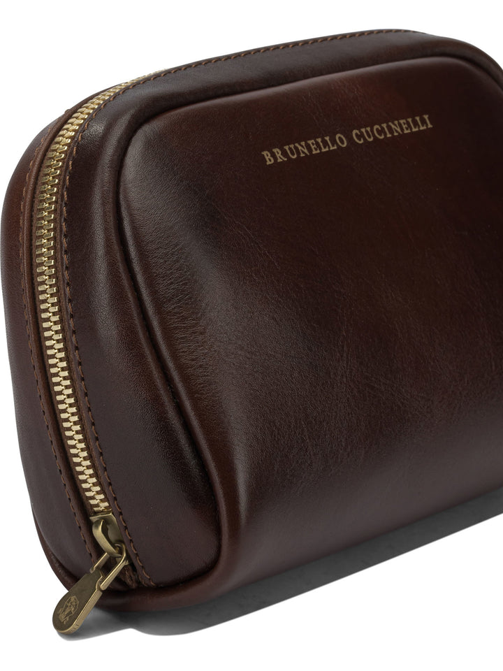Brunello Cucinelli Leather Beauty Case Pouch - Brown | a4e18d73c333744ff5ebe2b4584d937911678dc4