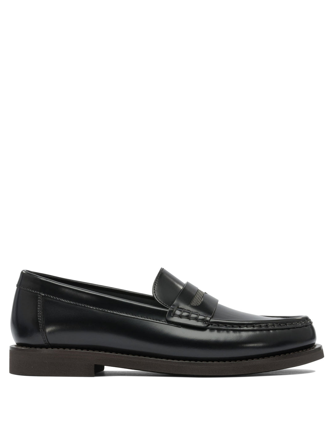 Brunello Cucinelli Leather Loafers With Jewel Detailing Loafers & Slippers - Black | 3a3e8da3a472645471589451f469c04a7cf60805