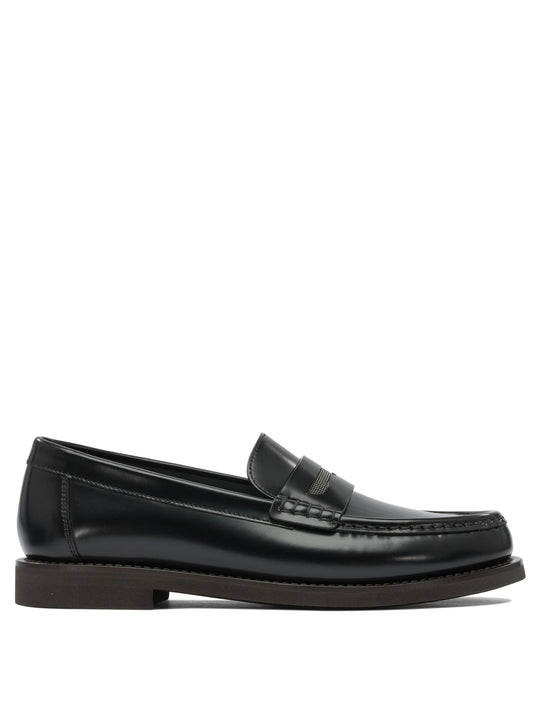 Leather Loafers With Jewel Detailing Loafers & Slippers Black