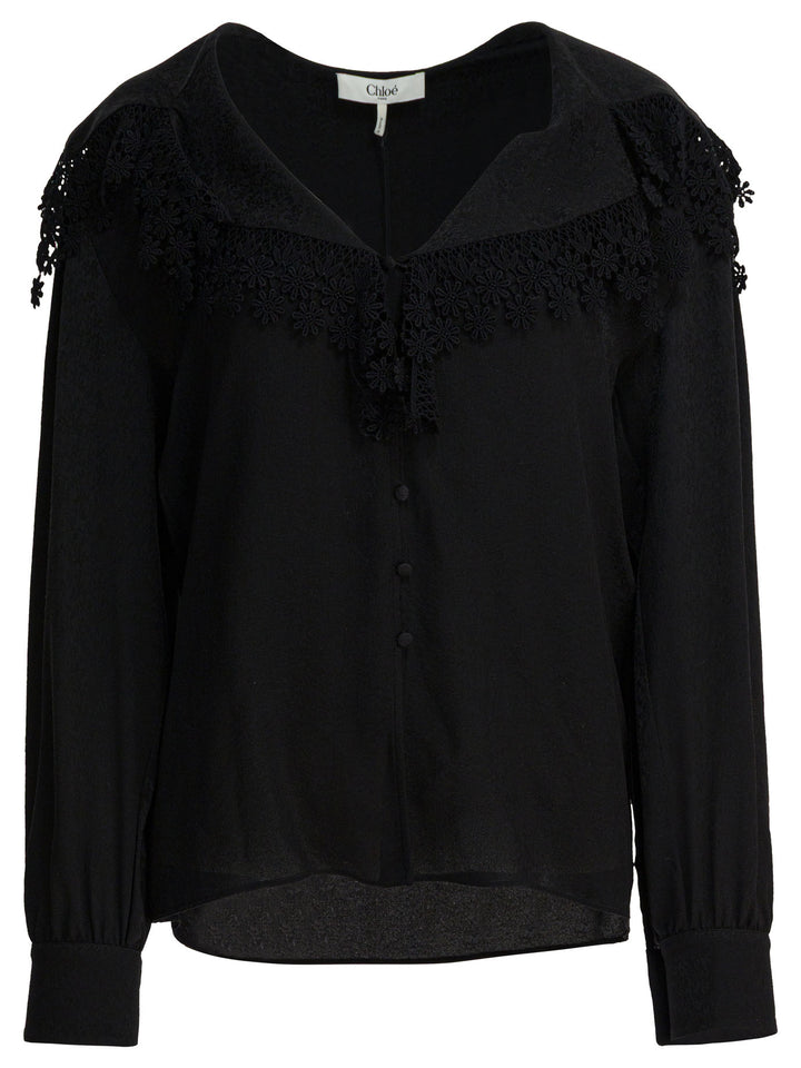 Chloé Blouse With Lace Collar Shirts - Black | a2051373971dac39d9b94a2979799ac2c60c3fd2