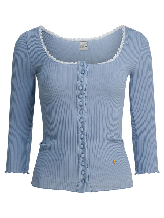 Fitted Cardigan With Plunging Neckline Knitwear Light Blue