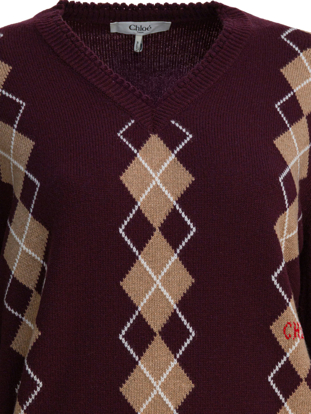 Chloé Wool And Cashmere V-Neck Sweater Knitwear - Bordeaux | 036688d940964f5e290e073e74036b783c93c644