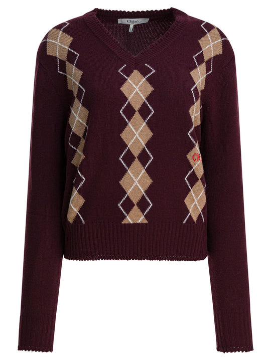 Wool And Cashmere V-Neck Sweater Knitwear Bordeaux