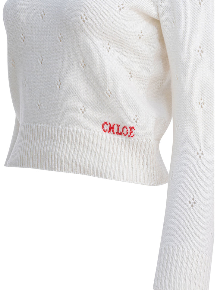 Chloé Perforated Wool And Cashmere Sweater Knitwear - White | 56939b76e00778fc044290036ebfd18289ee59a2