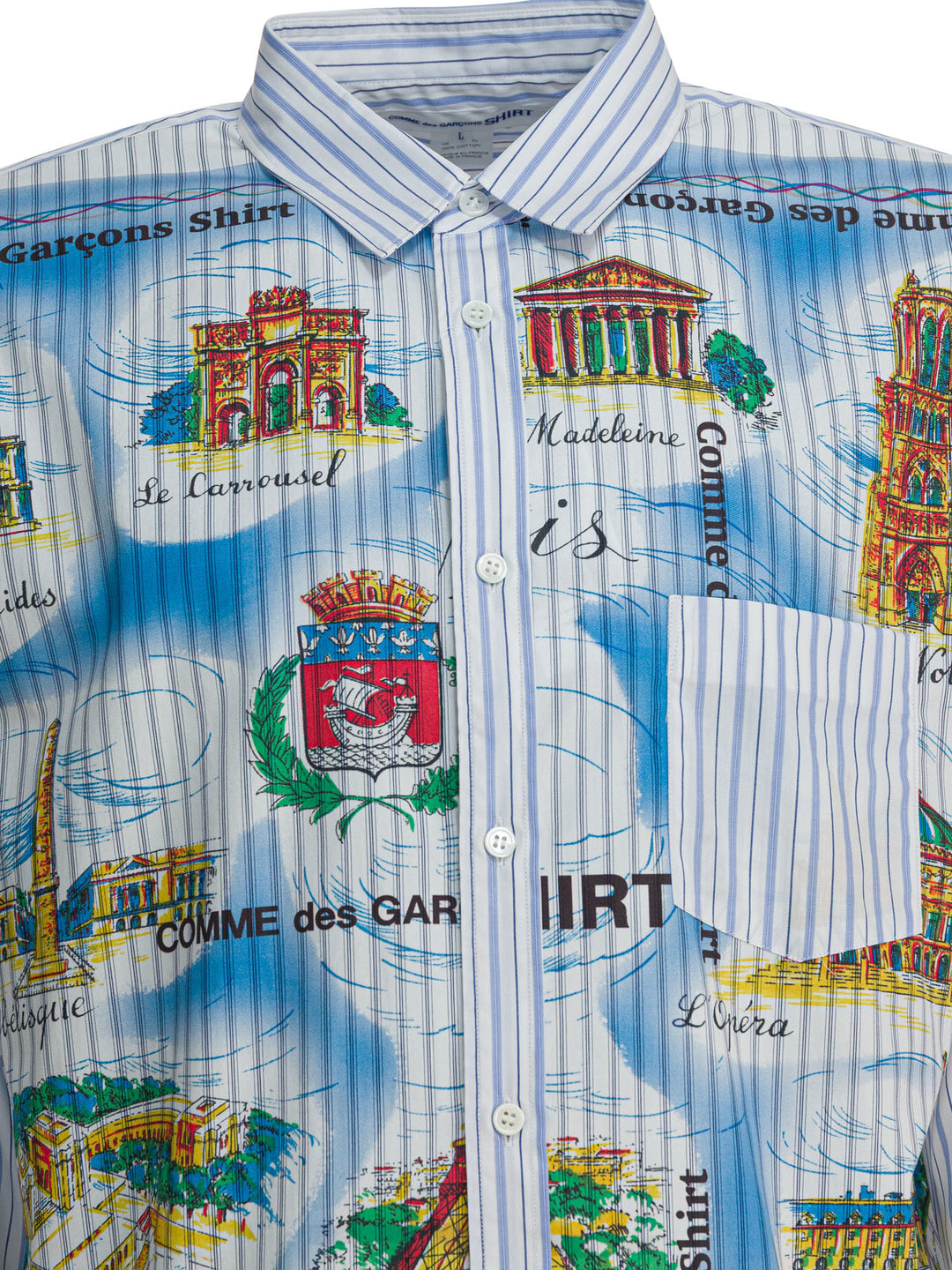 Comme Des GarçOns Shirt Striped Shirt With Print Shirts - Light blue | 03a61fae5716cfdff4e9e2fac6e31a618867e398