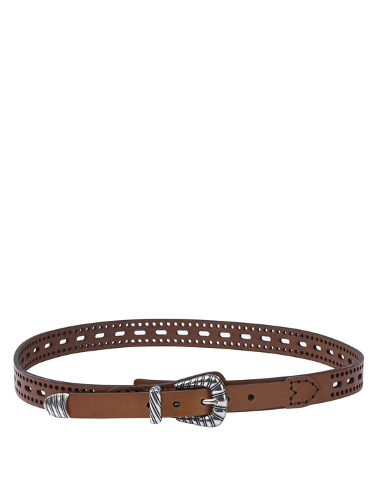 Leather Belt With Perforated Details Belts Brown
