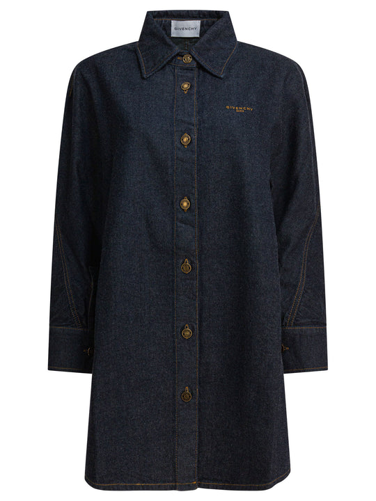 Denim Shirt With Embroidery Givenchy Shirts Blue