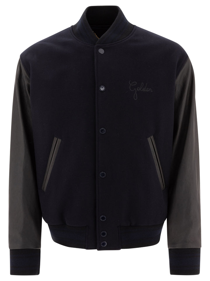 Golden Goose Wool And Leather Bomber Jacket Jackets and Coats - Blue | e0cd4c3d30929e472791dc614cd9d0b1c34485a4