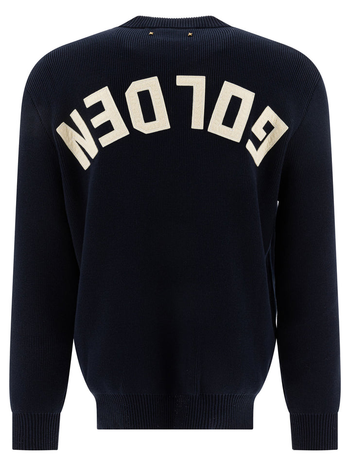 Golden Goose Crew-Neck Sweater With Logo Knitwear - Blue | fa8bd4277e1730492126dd08e5887e8881c6968b