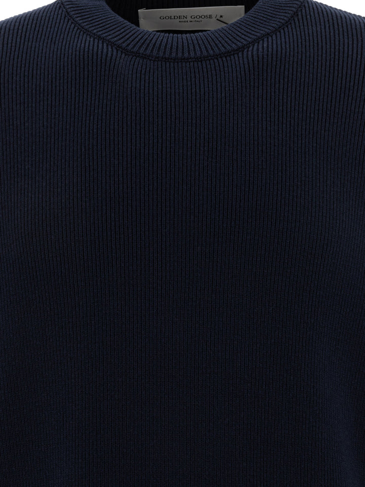 Golden Goose Crew-Neck Sweater With Logo Knitwear - Blue | 236d8e772d6a352d6f8ca4aefea4fe3fec0524d4