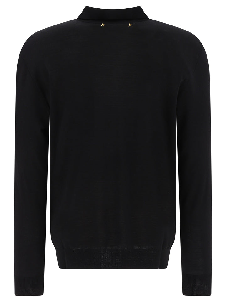 Golden Goose Wool Long-Sleeved Polo Shirt Polo shirts - Black | 146a54b0c6a7b061865471ef954657672bc8a004