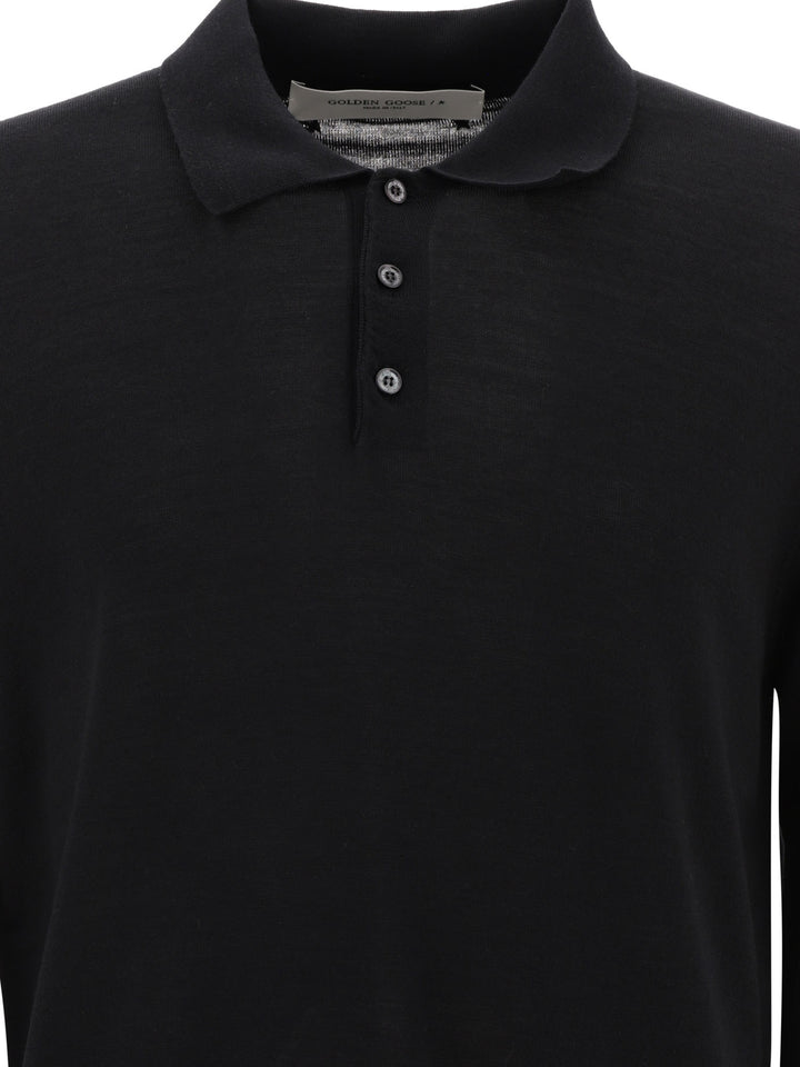 Golden Goose Wool Long-Sleeved Polo Shirt Polo shirts - Black | 5ba9e86b32a74377742d8faa1b58e69bc1270416