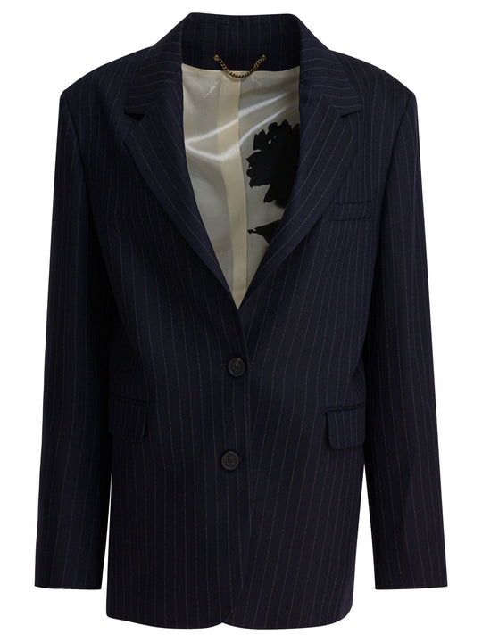 Single-Breasted Pinstripe Blazer Jacket Jackets And Coats Blue