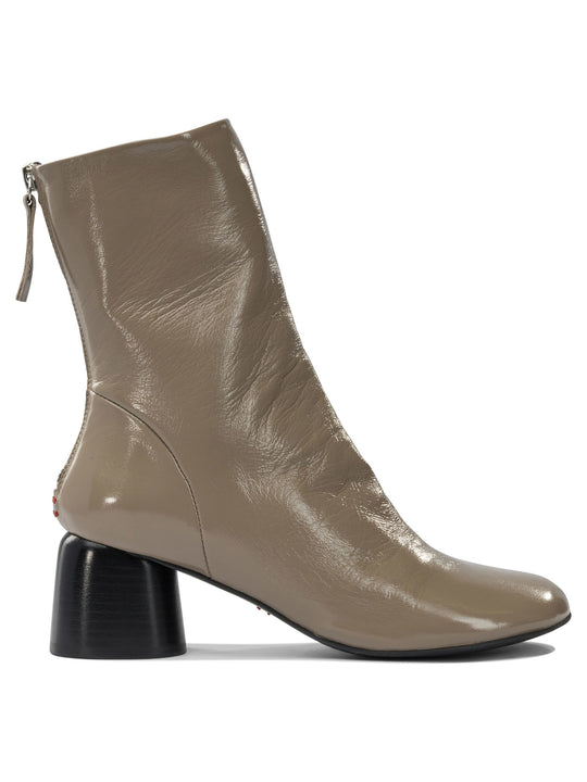 Leather Zippered Ankle Boots Beige