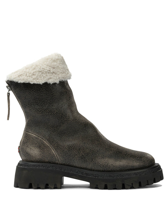 Leather Zippered Ankle Boots Brown