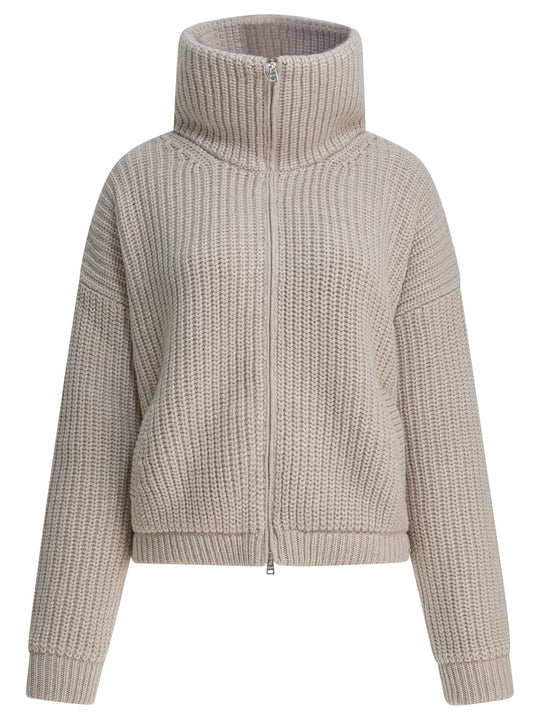 Virgin Wool Cardigan Knitwear Beige