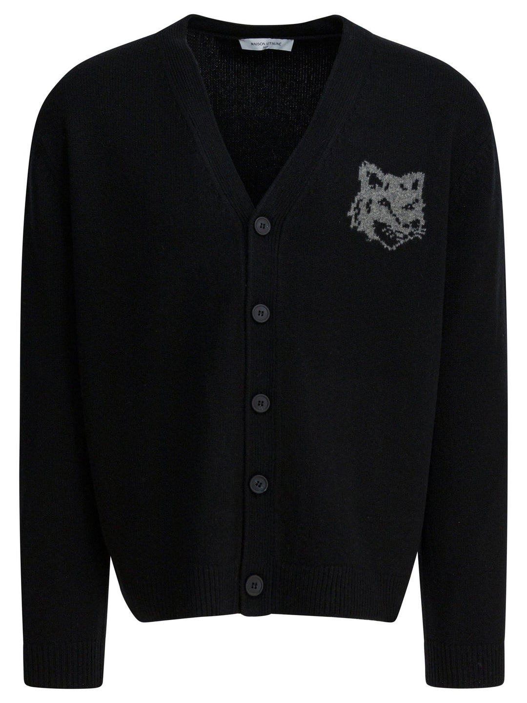 Maison Kitsuné Wool Cardigan With Fox Head Knitwear - Black | 13af69fd73b72e7d23a757de4970173a2caa0ccd