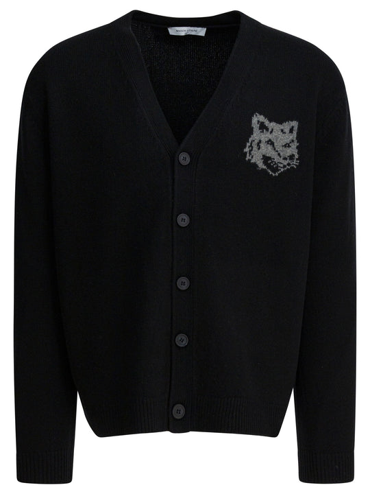 Wool Cardigan With Fox Head Knitwear Black