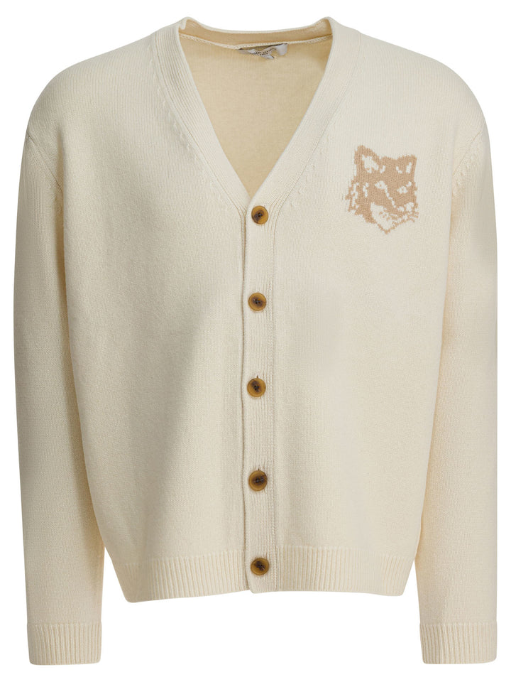 Maison Kitsuné Wool Cardigan With Fox Head Knitwear - Beige | ce914fa0780a72c3aaa3d099a7b942838dd66c29