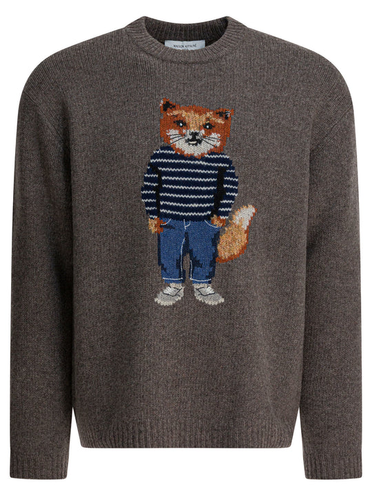Wool Sweater With Dressed Fox Knitwear Grey