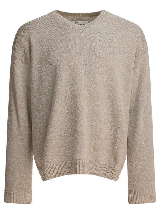 Cotton Blend V-Neck Sweater Knitwear Grey