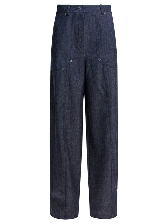 Denim-Effect Wool Pants Trousers Blue