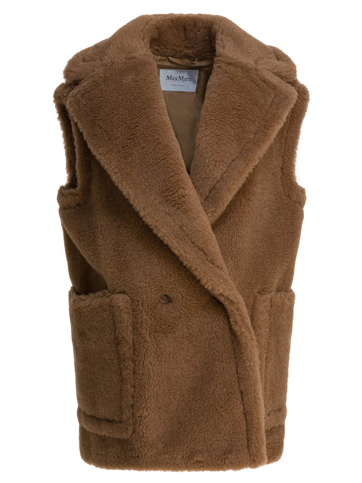 Max Mara Double-Breasted Sleeveless Jacket In Teddy Jackets and Coats - Brown | 11fb5685058435db1d44e5b7a51288ec66231632