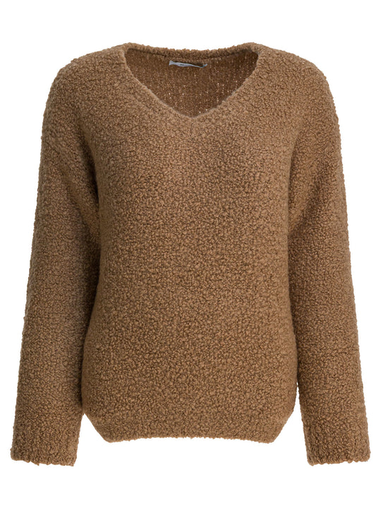 Camel And Silk V-Neck Sweater Knitwear Brown