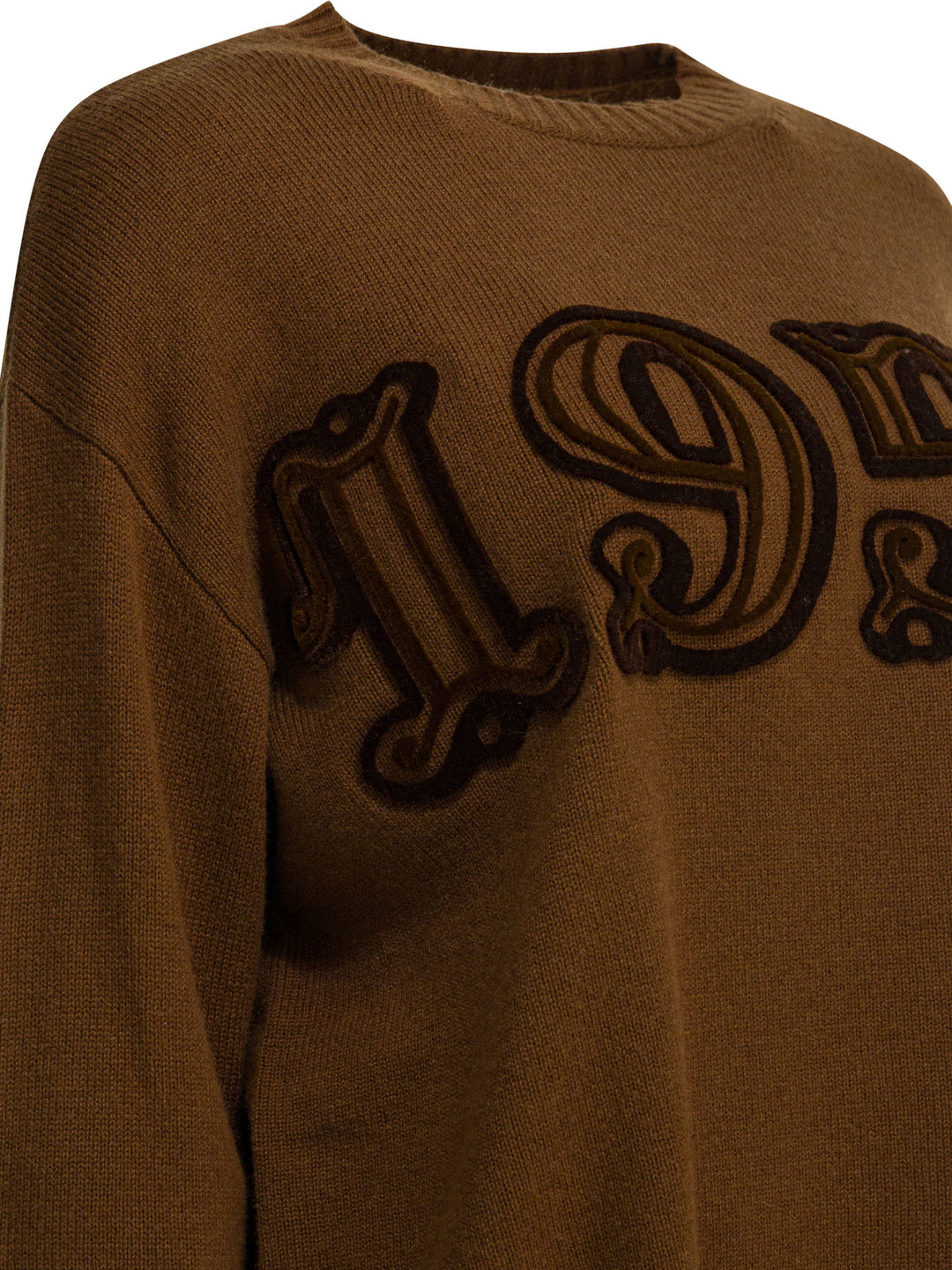 Max Mara Embroidered Crew Neck Sweater Knitwear - Brown | 88a84fd71e299c4e3f5d0c2b69fa43e7dcb9b588