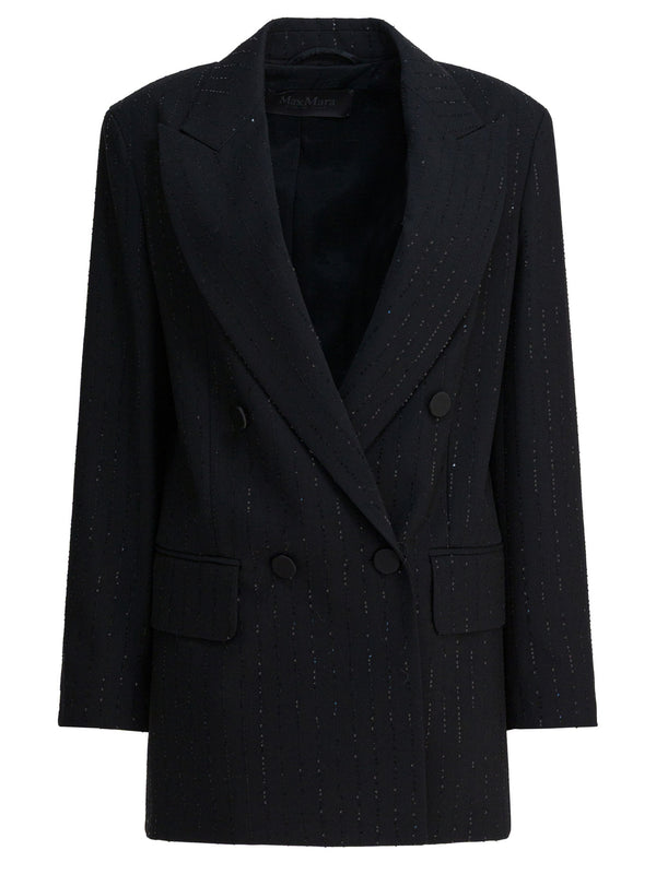 Double-Breasted Wool Blazer Jackets And Coats Black