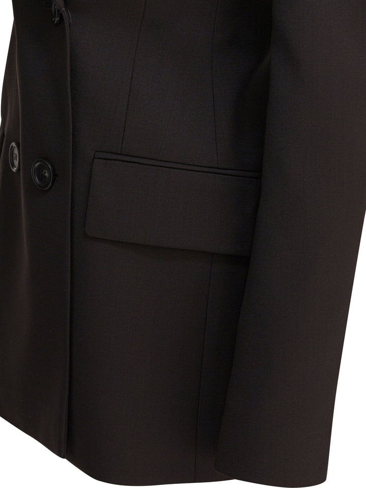 Max Mara Sportmax Double-Breasted Wool Blazer Jackets and Coats - Brown | 4718d68b9bf7f497c0b3ce1ec84a69401bc3cc0d