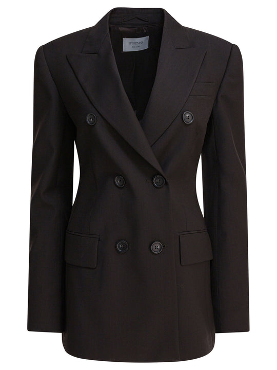 Double-Breasted Wool Blazer Jackets And Coats Brown