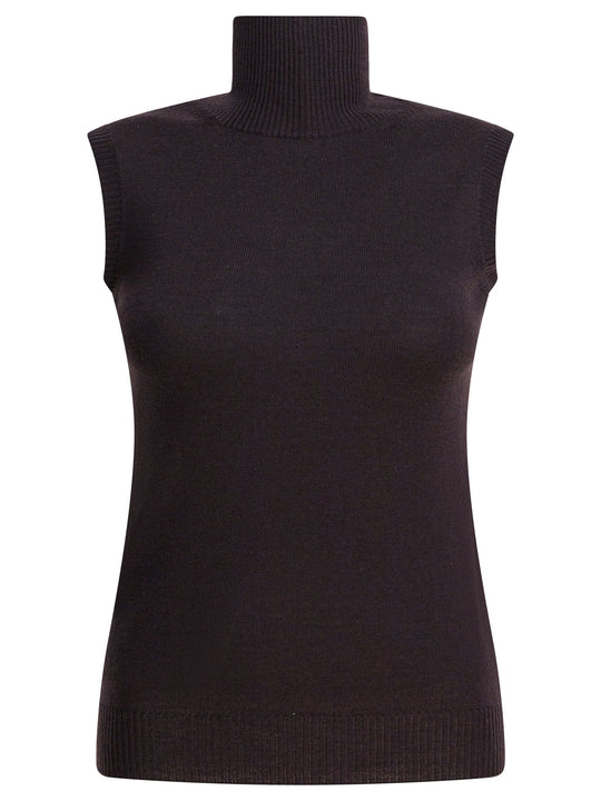 Mock Neck Sleeveless Knitwear Brown