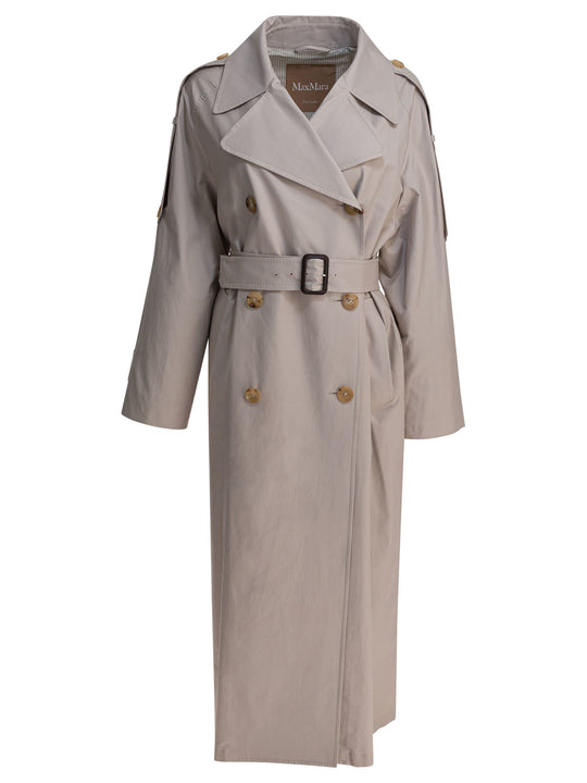 Double-Breasted Cotton Twill Trench Coat Jackets And Coats Beige