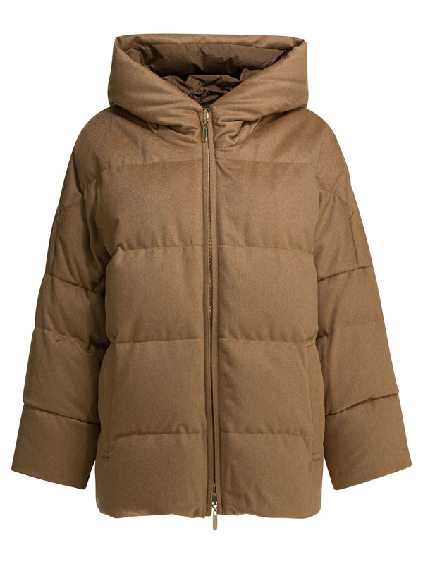 Short Down Jacket In Camel Wool Jackets And Coats Brown