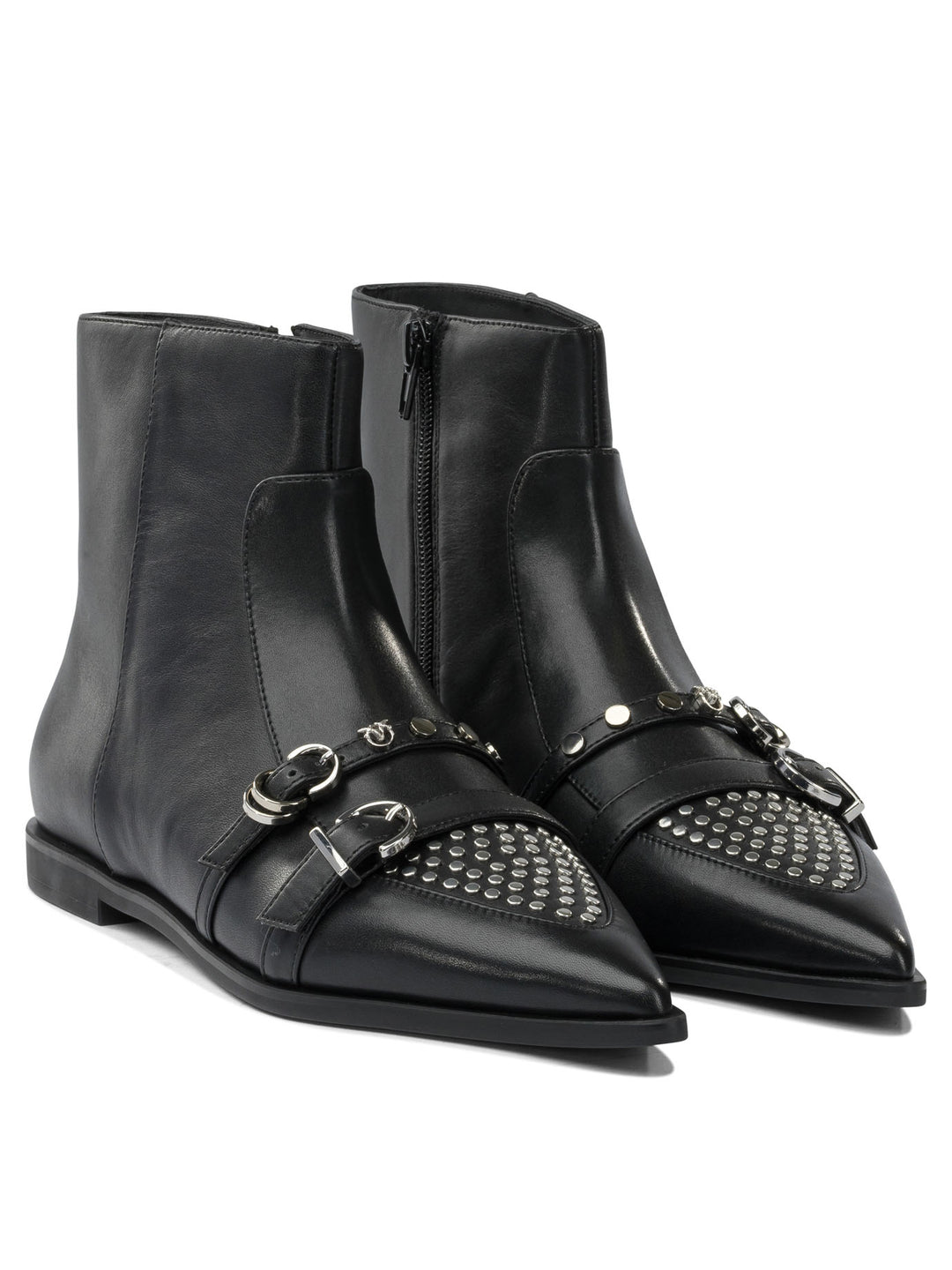Pinko Leather Zippered Ankle Boots - Black | 86a5bf0096ad2b4aa6950f2d4515f907e7ec8e42