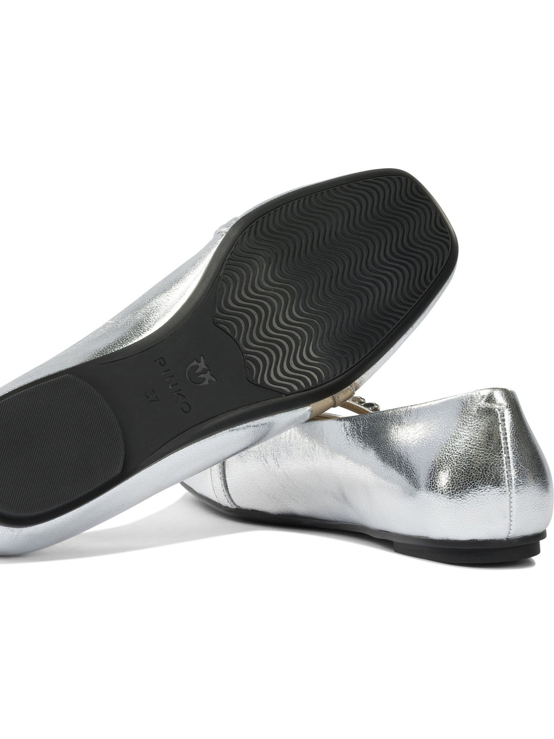 Pinko Leather Ballet Flats With Square Toe Ballerinas - Silver | 9d3fdbe0b2e8ae645b491ddd33381f0fcc066237