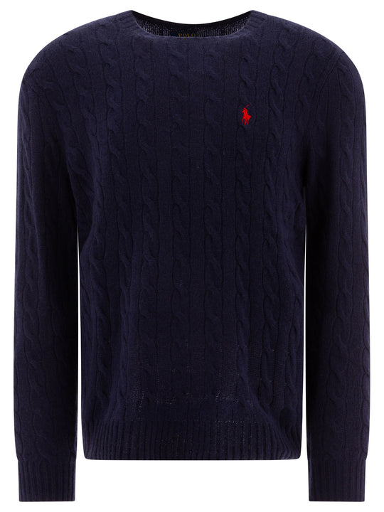 Wool And Cashmere Crewneck Sweater With Logo Knitwear Blue