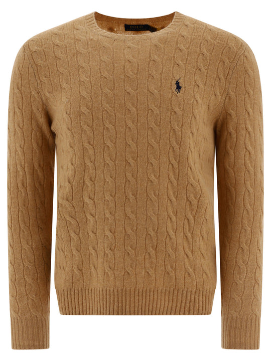 Wool And Cashmere Crewneck Sweater With Logo Knitwear Beige