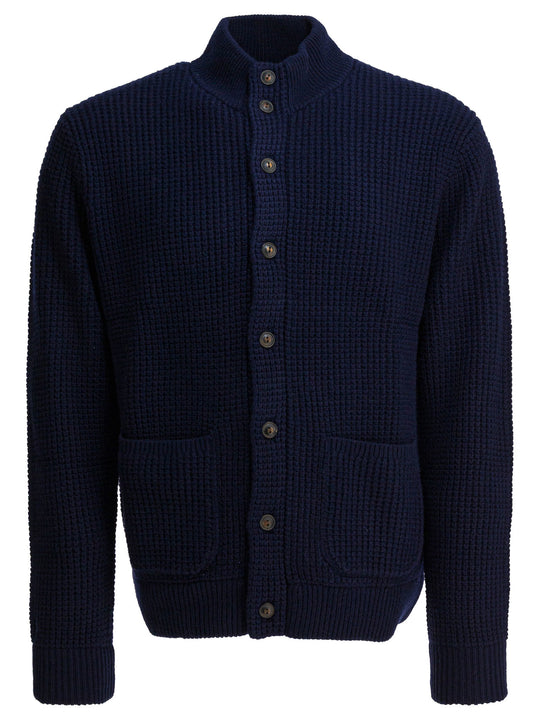 Mock Neck Cardigan Knitwear Blue