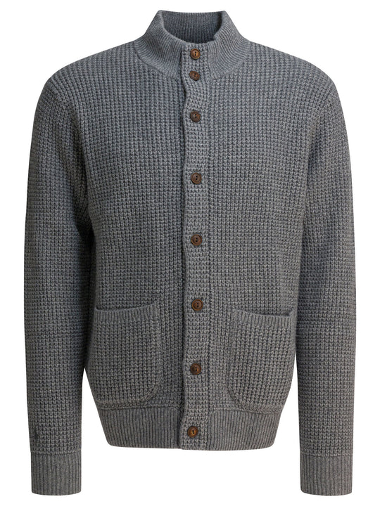 Mock Neck Cardigan Knitwear Grey