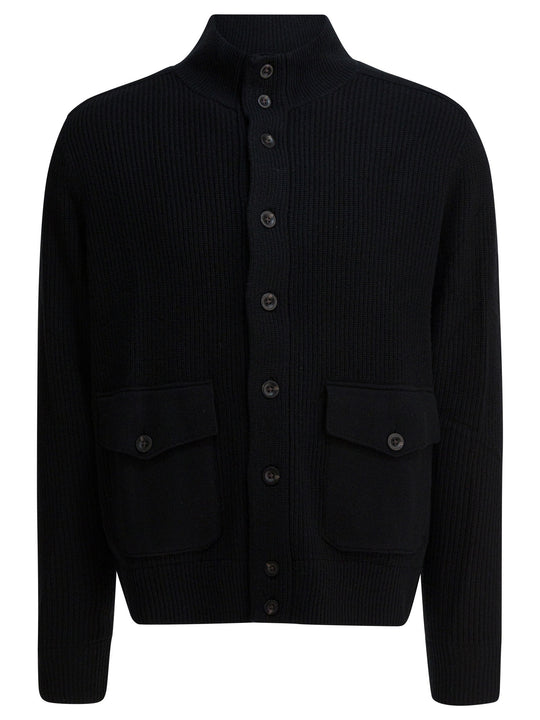 Wool Cardigan With Mock Neckline Knitwear Black