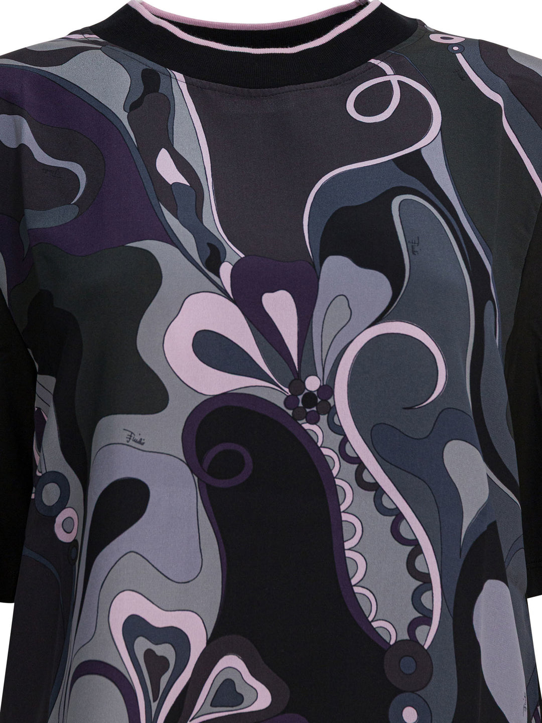 Pucci Cotton And Silk Crewneck T-Shirt With Print T-shirts - Black | 56c85b3882ae2f0b7e42f61cb9fd6745316de8e5